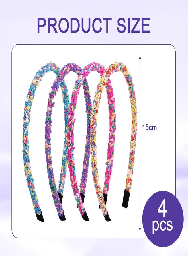 ROBOHOOK 4Pcs Candy Headbands for Girls, Thin Cute Sprinkle Donut Headband, Non Slip Fashion Head Bands - Hair Accessories(Colorful) - Image 2